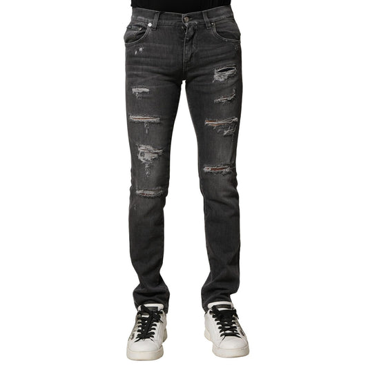 Dolce & Gabbana Black Washed Tattered Slim Fit Denim Jeans