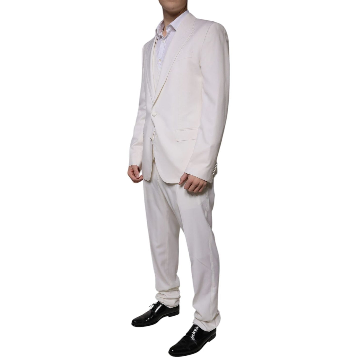 Dolce & Gabbana White Wool Silk 3 Piece SlimFit Formal Suit KOS2256-52