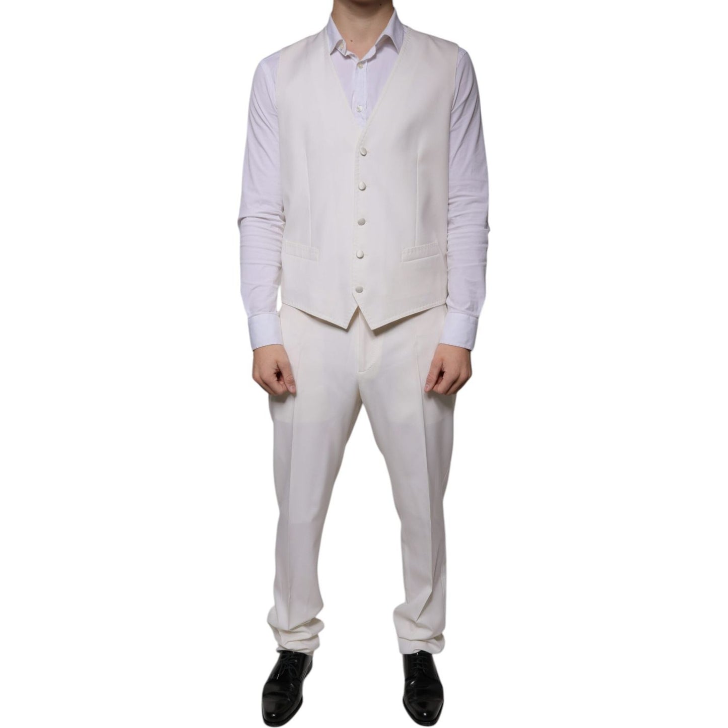 Dolce & Gabbana White Wool Silk 3 Piece SlimFit Formal Suit KOS2256-52