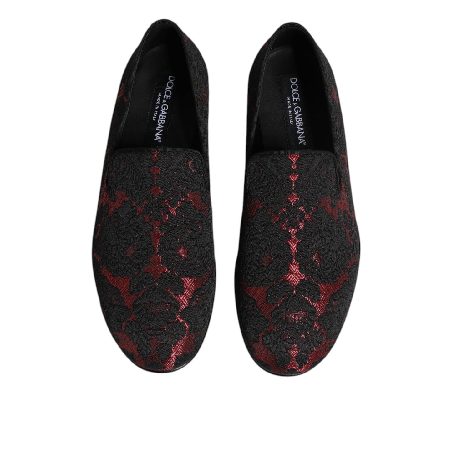 Dolce & Gabbana Red Black Jacquard Slip On Loafers Shoes