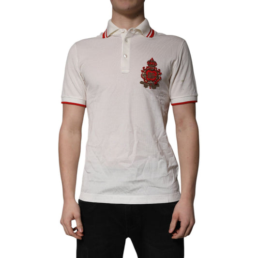 Dolce & Gabbana White Cotton Logo Collared Polo Men T-shirt