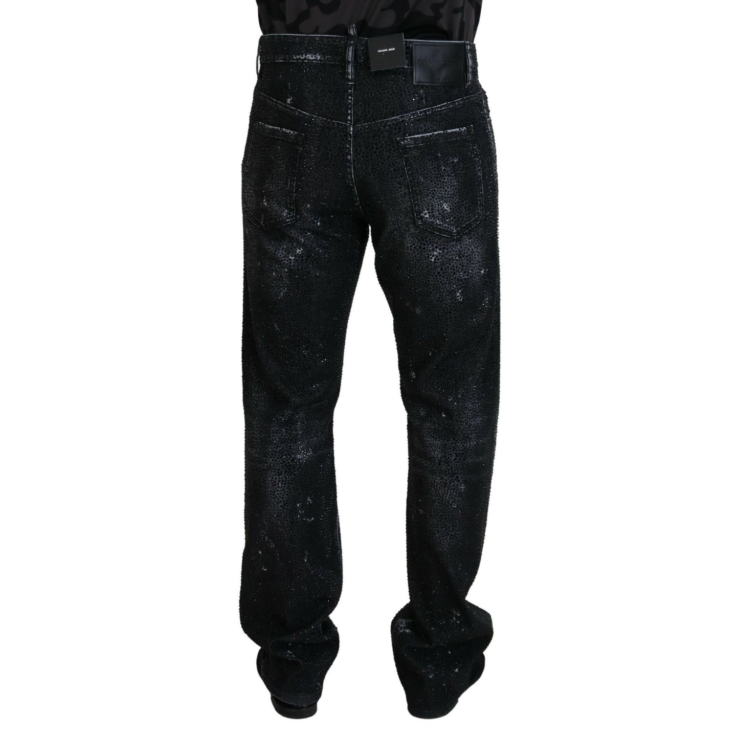Dsquared² Black Crystal Embellished Tattered Denim Jeans