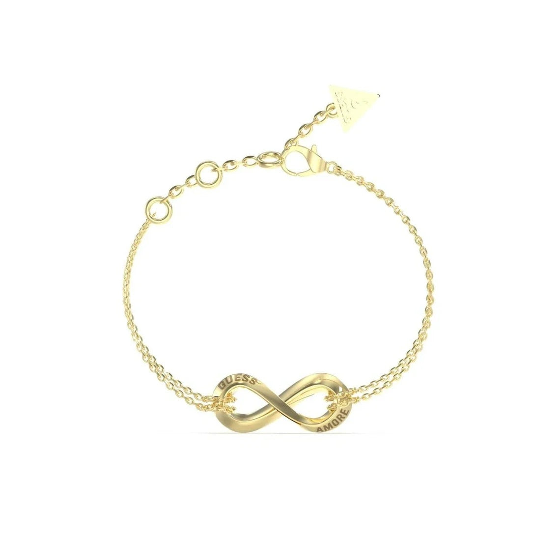 GUESS JEWELS JEWELRY Mod. JUBB05050JWYGS gold infinity bracelet with adjustable chain and triangle charm