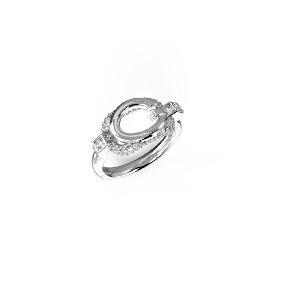 GUESS JEWELS JEWELRY Mod. JUBR04513JWRH56 silver ring with crystal accents on white background