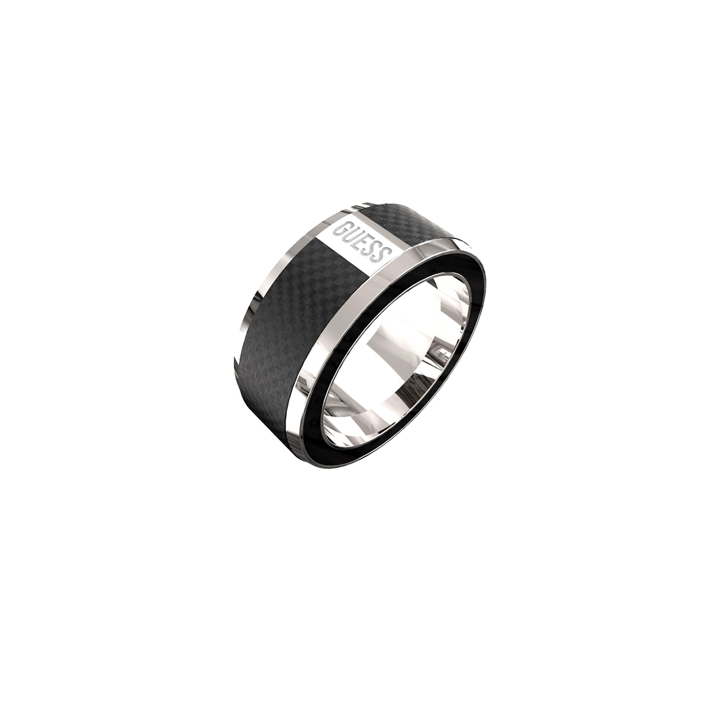 Alt Tag: GUESS JEWELS JEWELRY Mod. JUMR04048JWSTBK64, sleek black and silver ring design