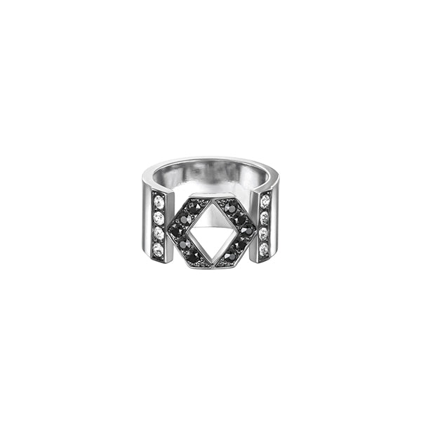 KARL LAGERFELD JEWELS JEWELRY Mod. 5448357 silver ring with geometric design and crystal accents
