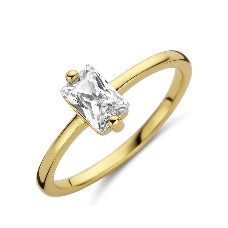 Gold ring with clear gemstone, featuring NEW BLING Mod. 9NB-0604-56 design, highlighting elegance and style.