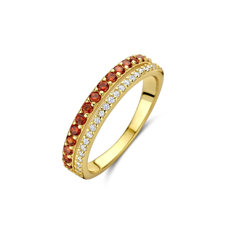 Gold ring with red and white gemstones from NEW BLING Mod. 9NB-1578-56 collection, elegant jewelry design.