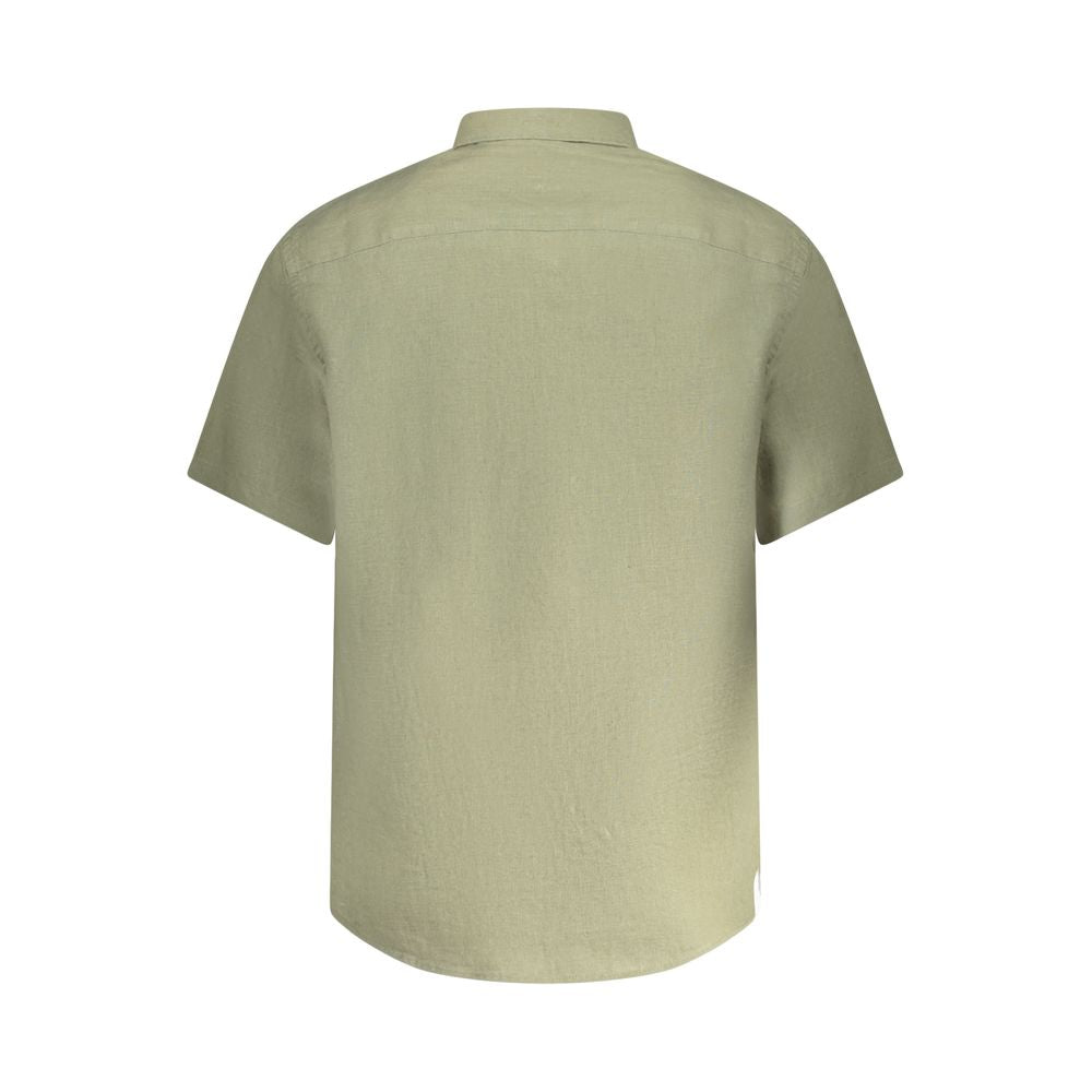 Back view of North Sails Green Linen Shirt with short sleeves and Italian collar