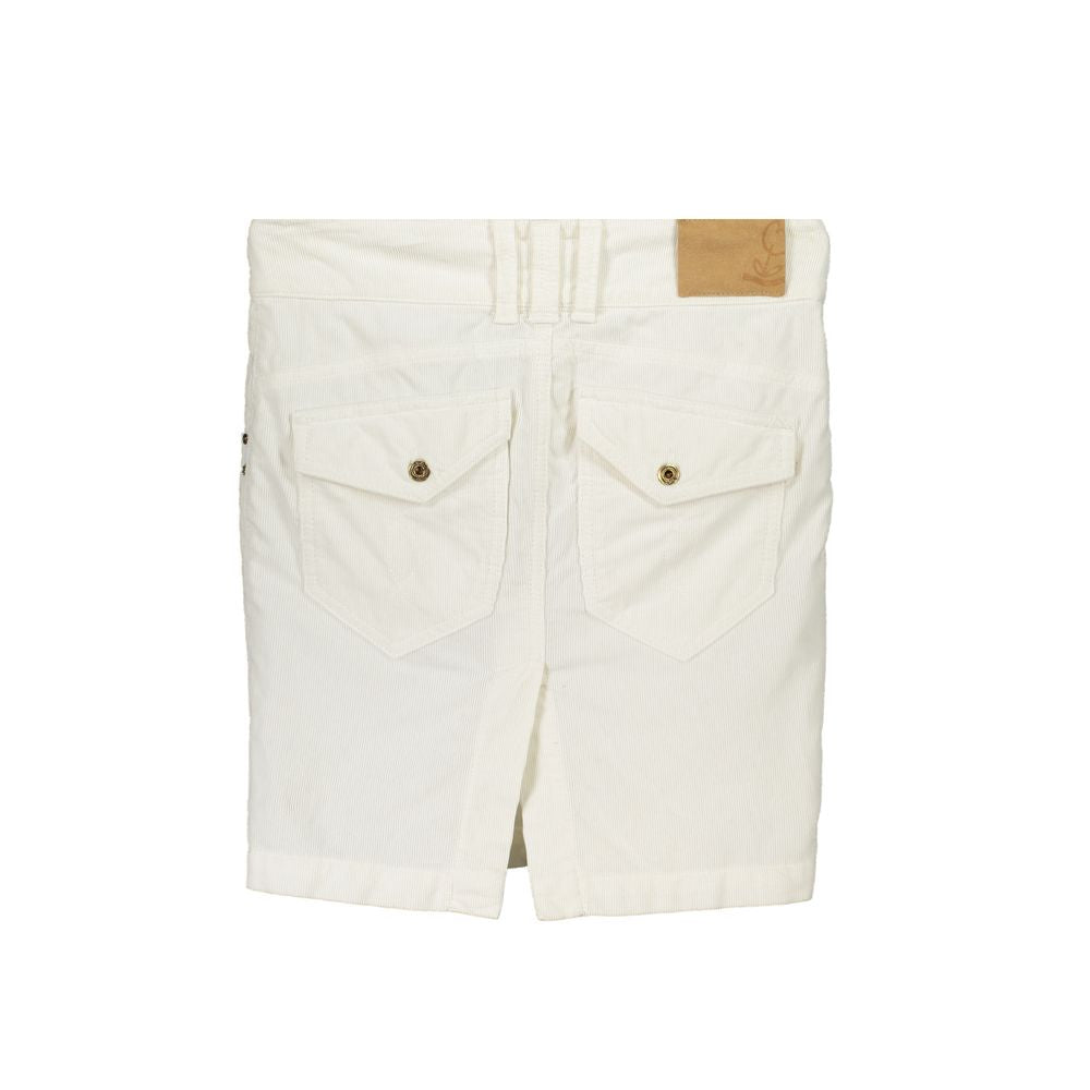Patrizia Pepe White Cotton Skirt with five pockets, buttons, zip, and logo detailing.