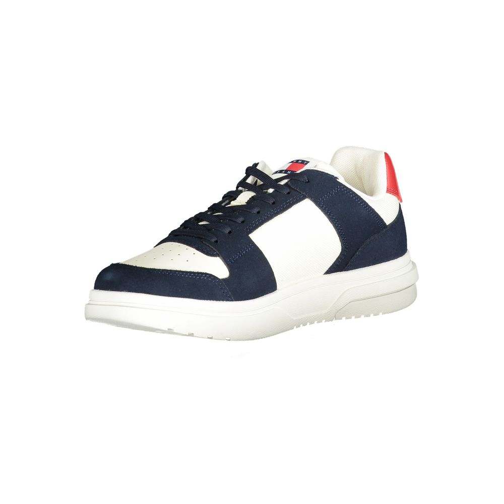 Tommy Hilfiger Blue Polyester Sneaker with contrasting white and red details, removable insole, and logo print. Sports shoe with laces.