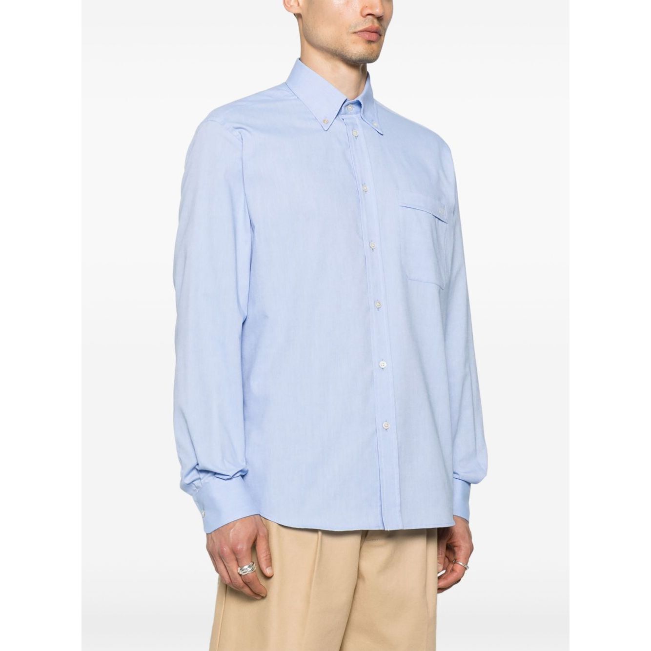 Valentino Formal Shirt in light blue with button-down collar and VLogo Signature, featuring a chest patch pocket and buttoned cuffs.