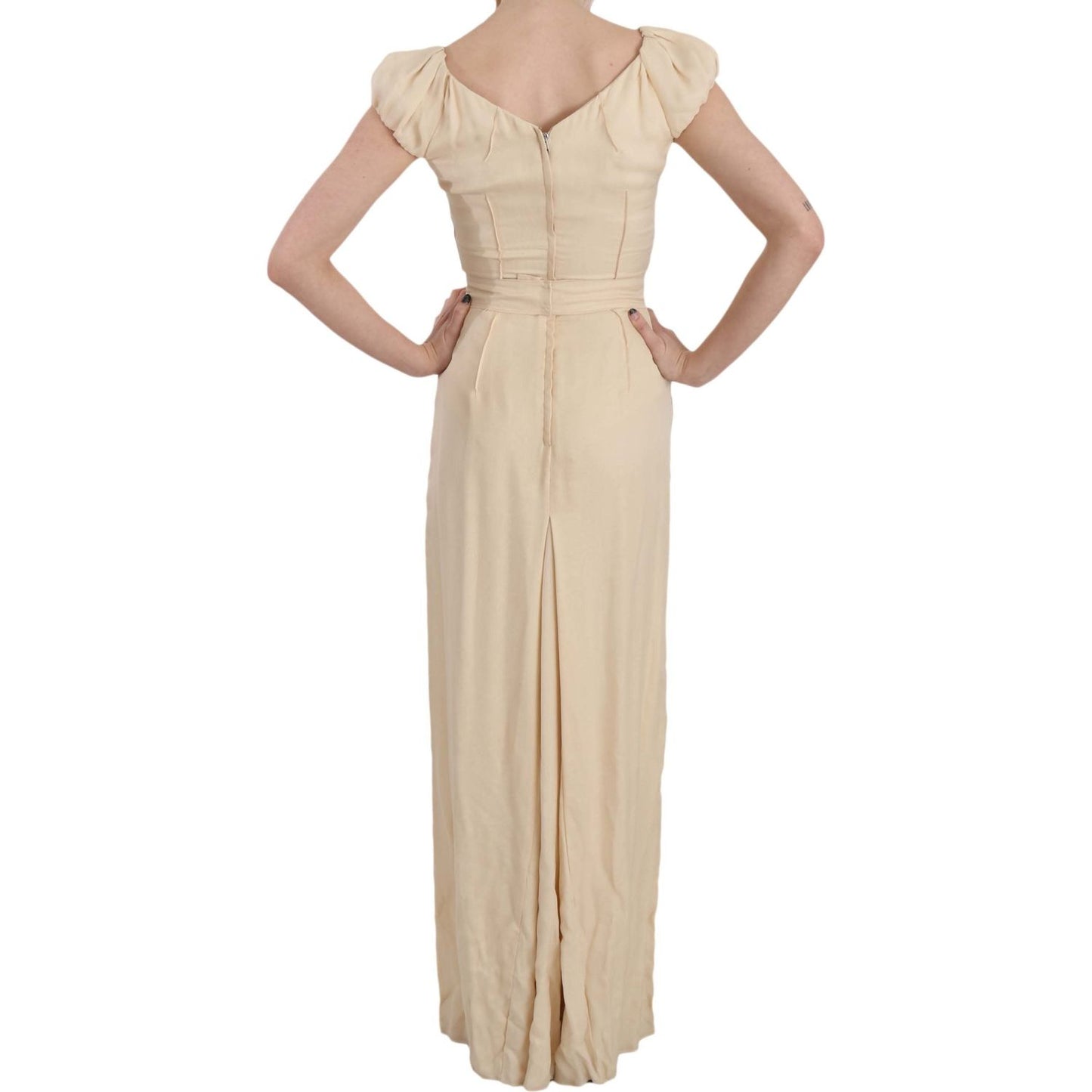 Dolce & Gabbana Beige Silk Column Cap Sleeve Gown Dress DR1683-40