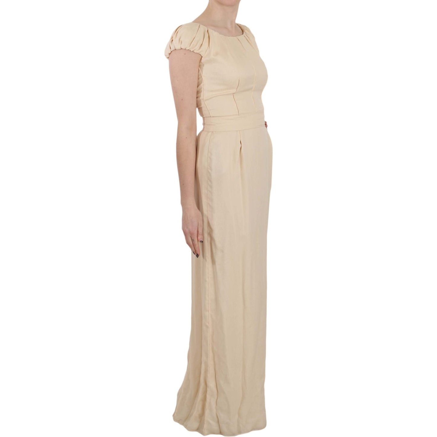 Dolce & Gabbana Beige Silk Column Cap Sleeve Gown Dress DR1683-40