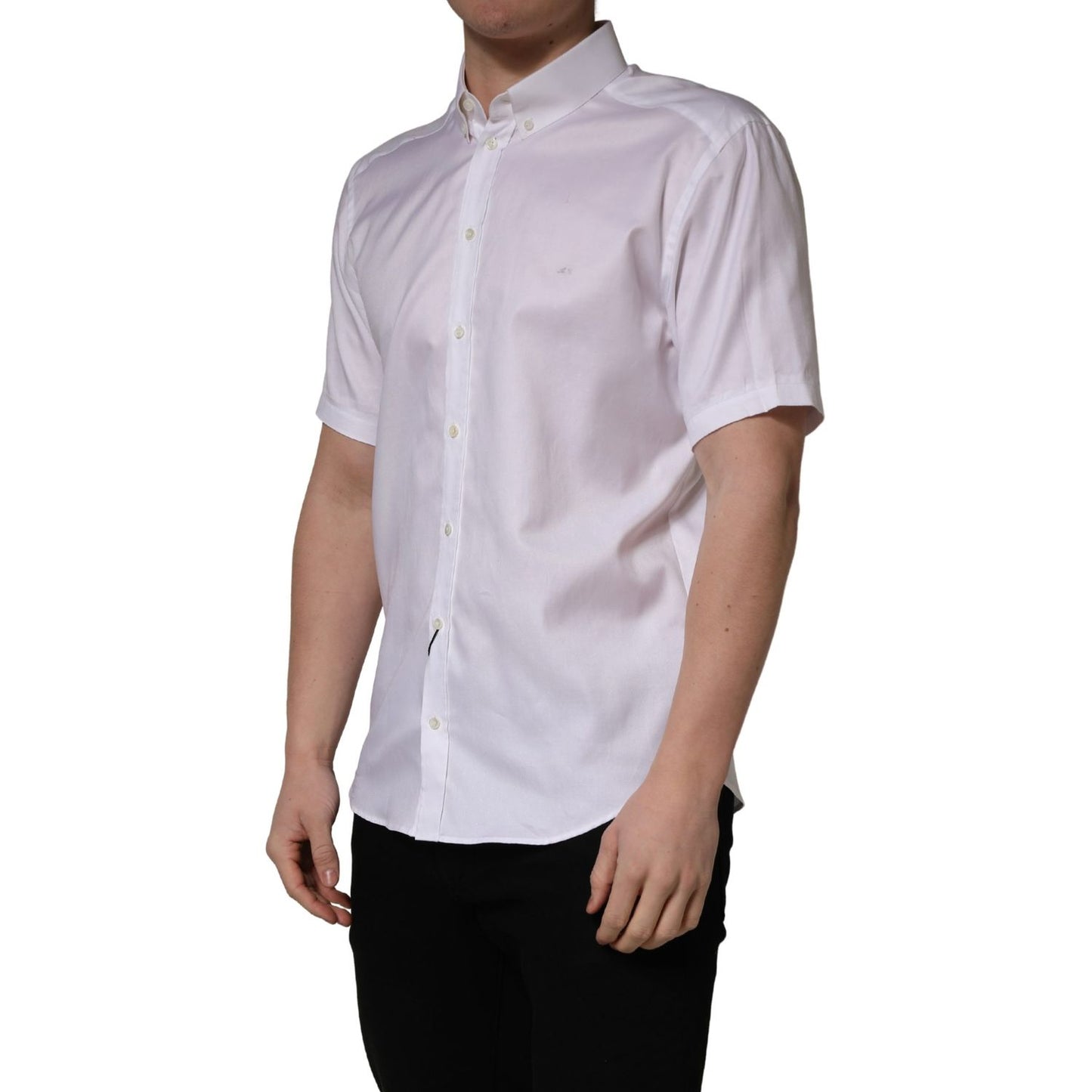 Dolce & Gabbana White Cotton Short Sleeves Button Down Shirt