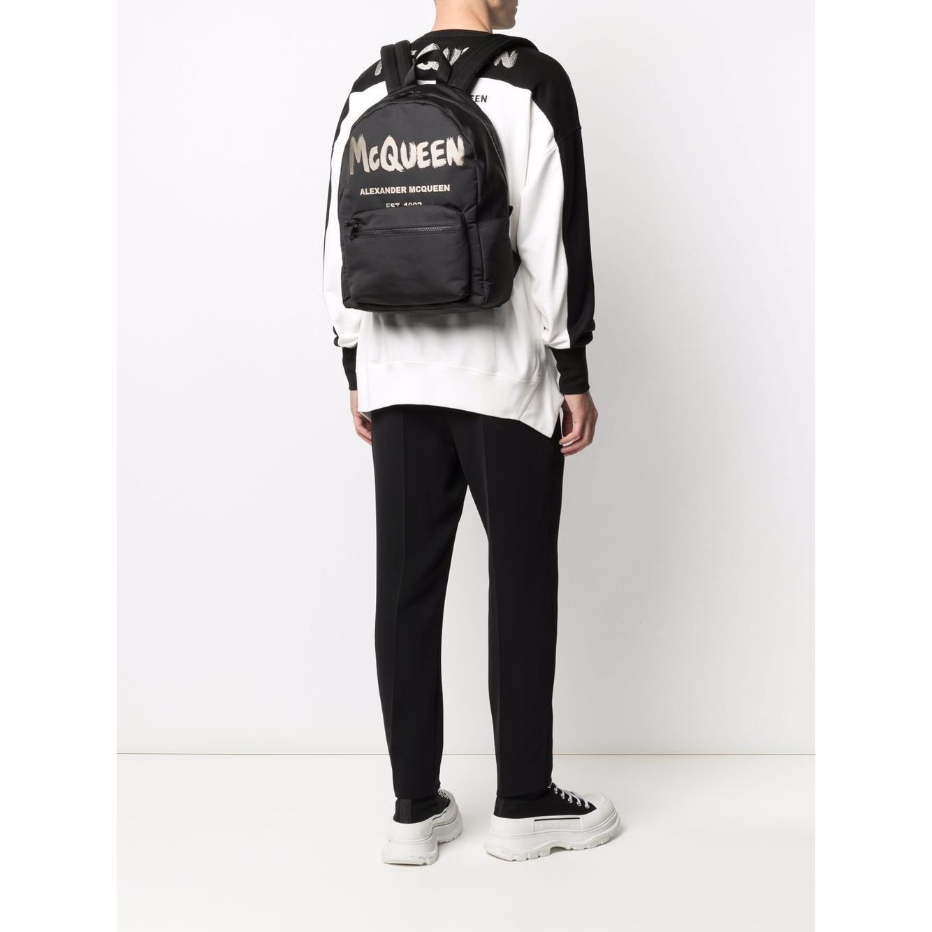 Front view with bag zipped and handles upright.