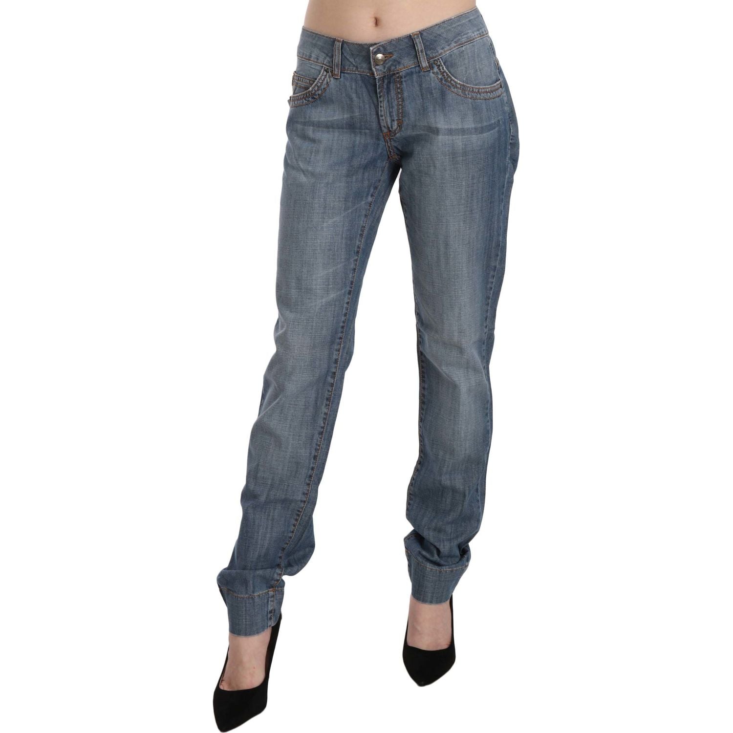 Just Cavalli Blue Washed Cotton Low Waist Slim Fit Denim Pants