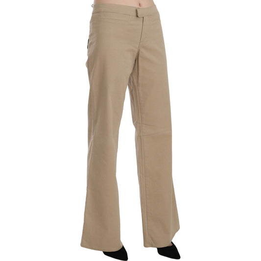 Just Cavalli Beige Cotton Mid Waist Flared Trousers Pants PAN70364-44