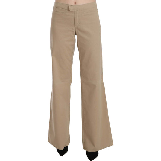 Just Cavalli Beige Cotton Mid Waist Flared Trousers Pants PAN70364-44