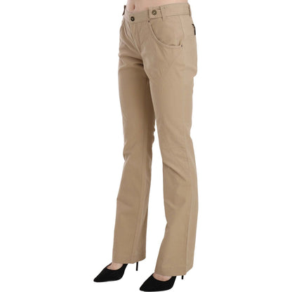 Just Cavalli Beige Cotton Mid Waist Straight Trousers Pants Jeans & Pants