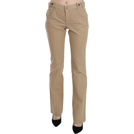 Just Cavalli Beige Cotton Mid Waist Straight Trousers Pants PAN70365-46