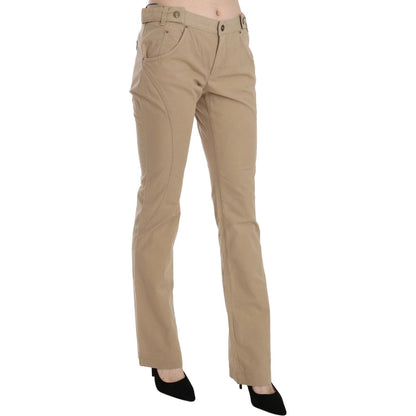 Just Cavalli Beige Cotton Mid Waist Straight Trousers Pants Jeans & Pants