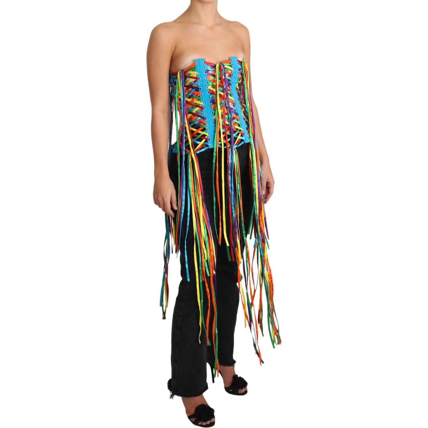 Dolce & Gabbana Multicolor Strings Bustier Polyester Corset Top