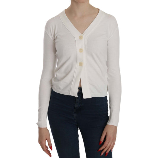 BYBLOS White V-neck Long Sleeve Cropped Cardigan Tops Sweater 1728,47% Viscose,67345645728,BYBLOS,Cardigans - Sweaters - Clothing,Clothing,L,M,Material: 53% Polyamide,New with tags,S,Sweaters - Clothing,Sweaters - Women - Clothing,White,Women,Women - Clot