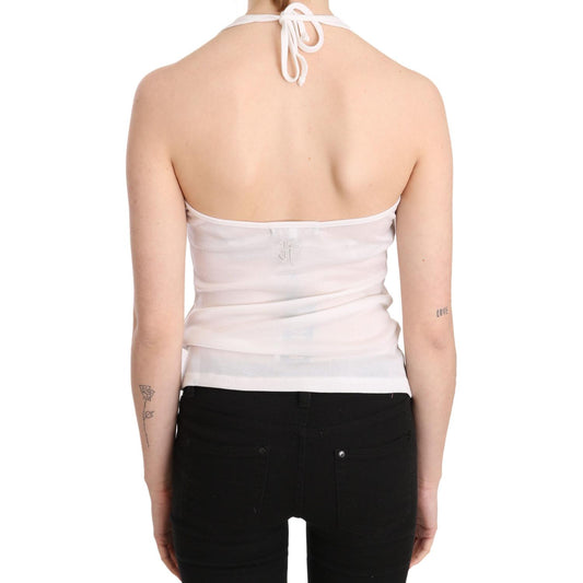 GF Ferre White Halter Cotton Sleeveless Casual Tank Top Blouse TSH3418-38