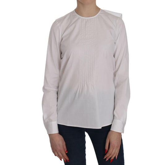 Dsquared² White Crew Neck Long Sleeve Cotton Blouse Dsquared²