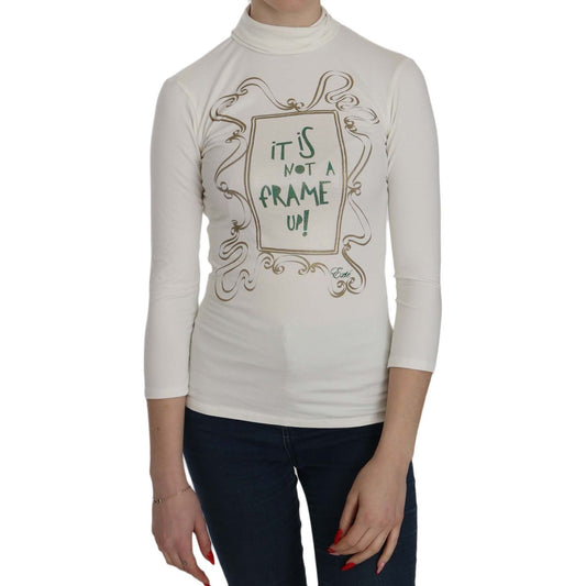 Exte White Printed Turtle Neck 3/4 Sleeve Top Cotton Blouse TSH3837-38