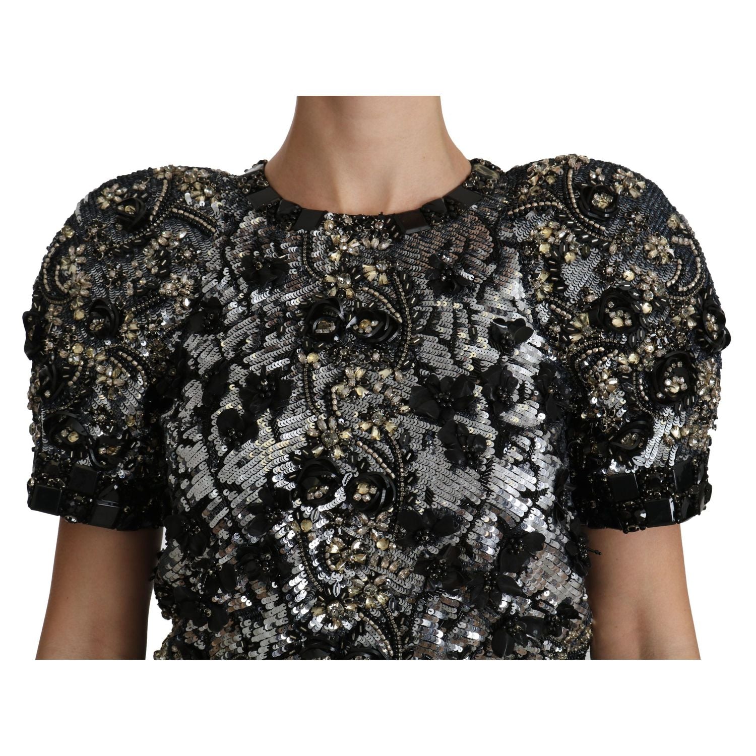 Dolce & Gabbana Black Sequined Crystal Embellished Top Blouse