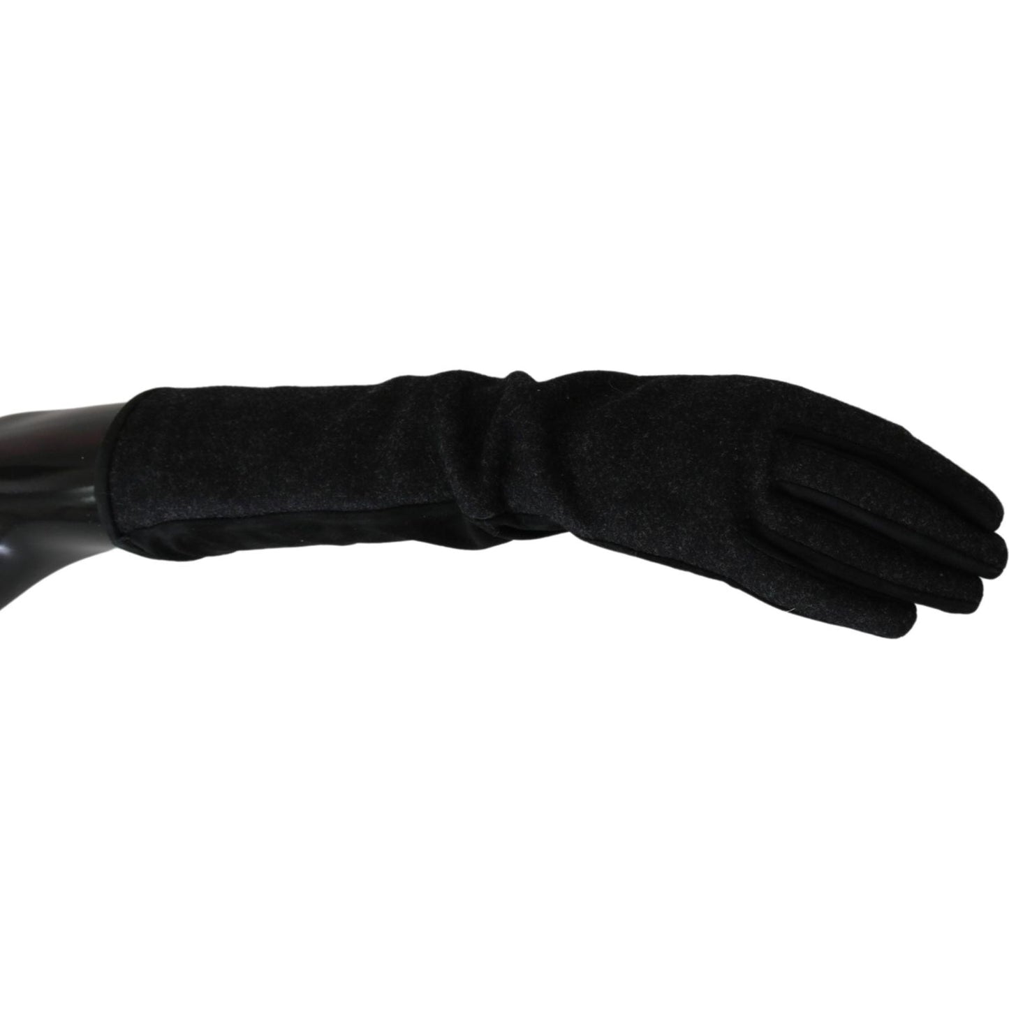 Dolce & Gabbana Black Gray Mid Arm Length Mittens Wool Gloves