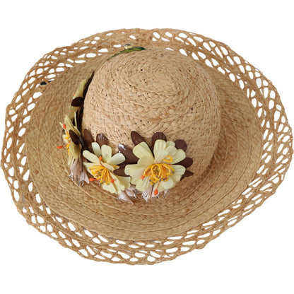 Dolce & Gabbana Beige Wide Brim Floral Bucket Capello Hat