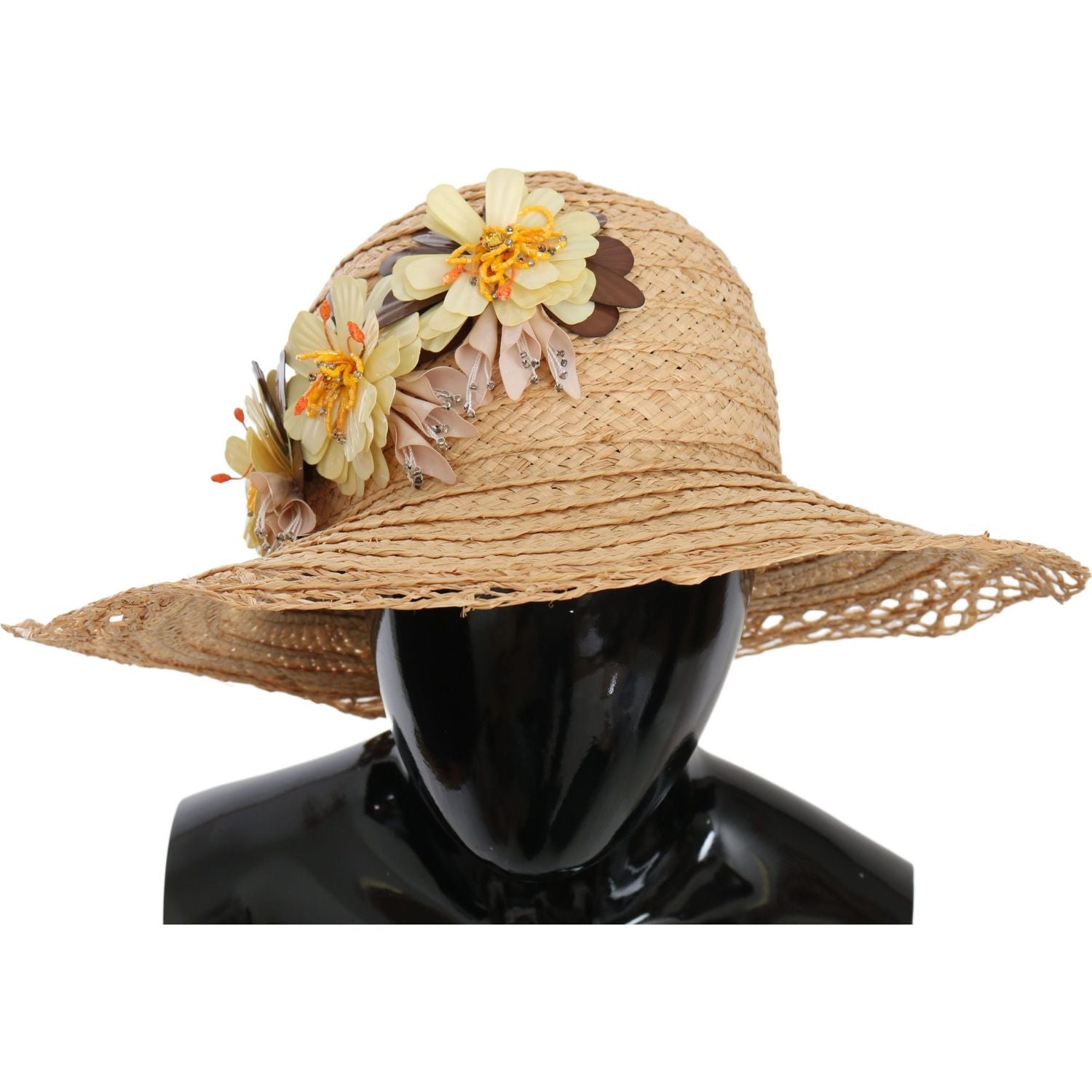 Dolce & Gabbana Beige Wide Brim Floral Bucket Capello Hat