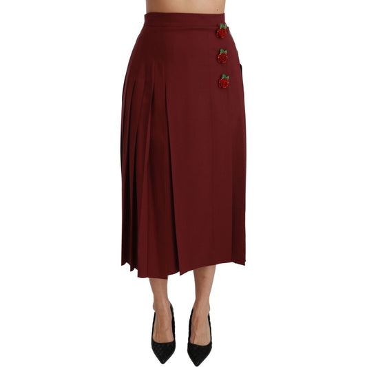 Dolce & Gabbana Red High Waist Pleated Maxi Wool Skirt SKI1416-38