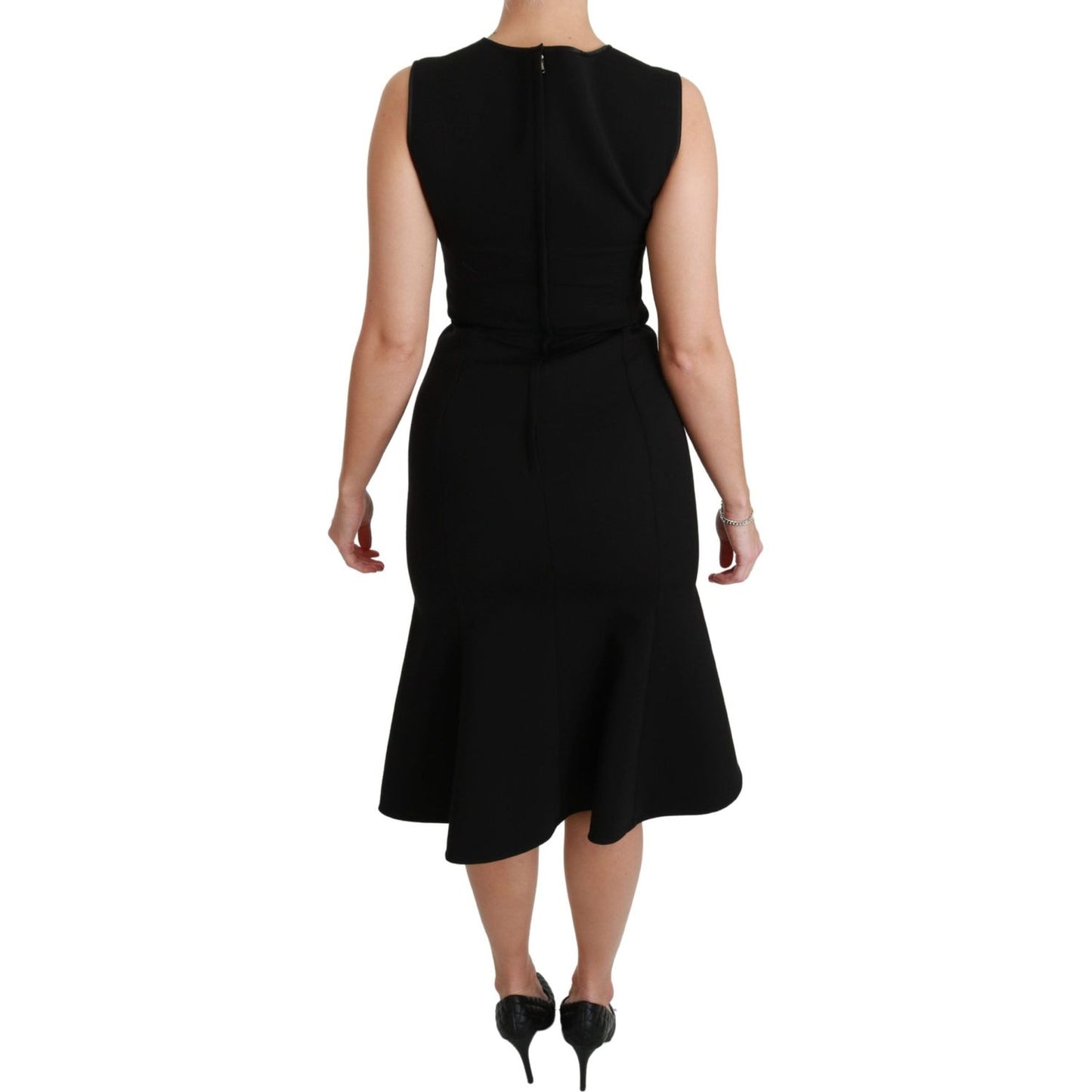 Dolce & Gabbana Black Fit Flare Wool Stretch Sheath Dress WOMAN DRESSES