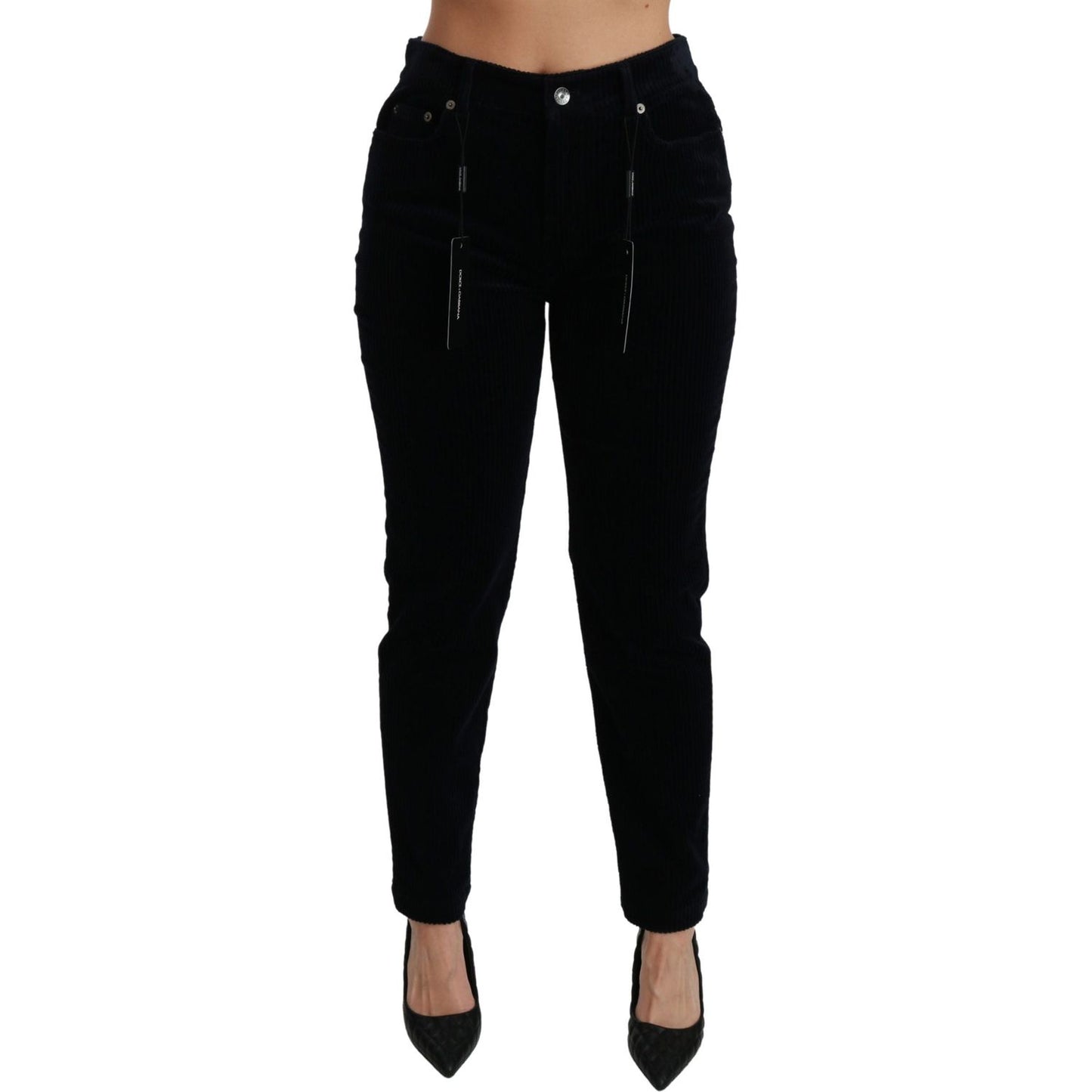 Dolce & Gabbana Blue Corduroy Mid Waist Skinny Pants Jeans Jeans & Pants