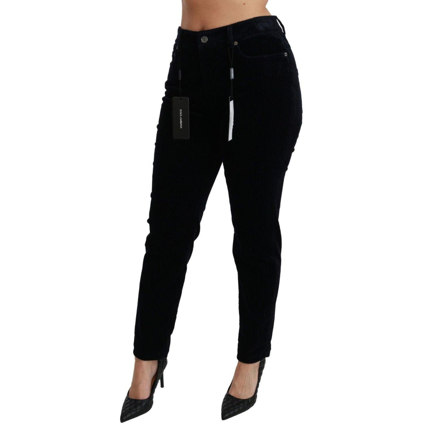 Dolce & Gabbana Blue Corduroy Mid Waist Skinny Pants Jeans Jeans & Pants