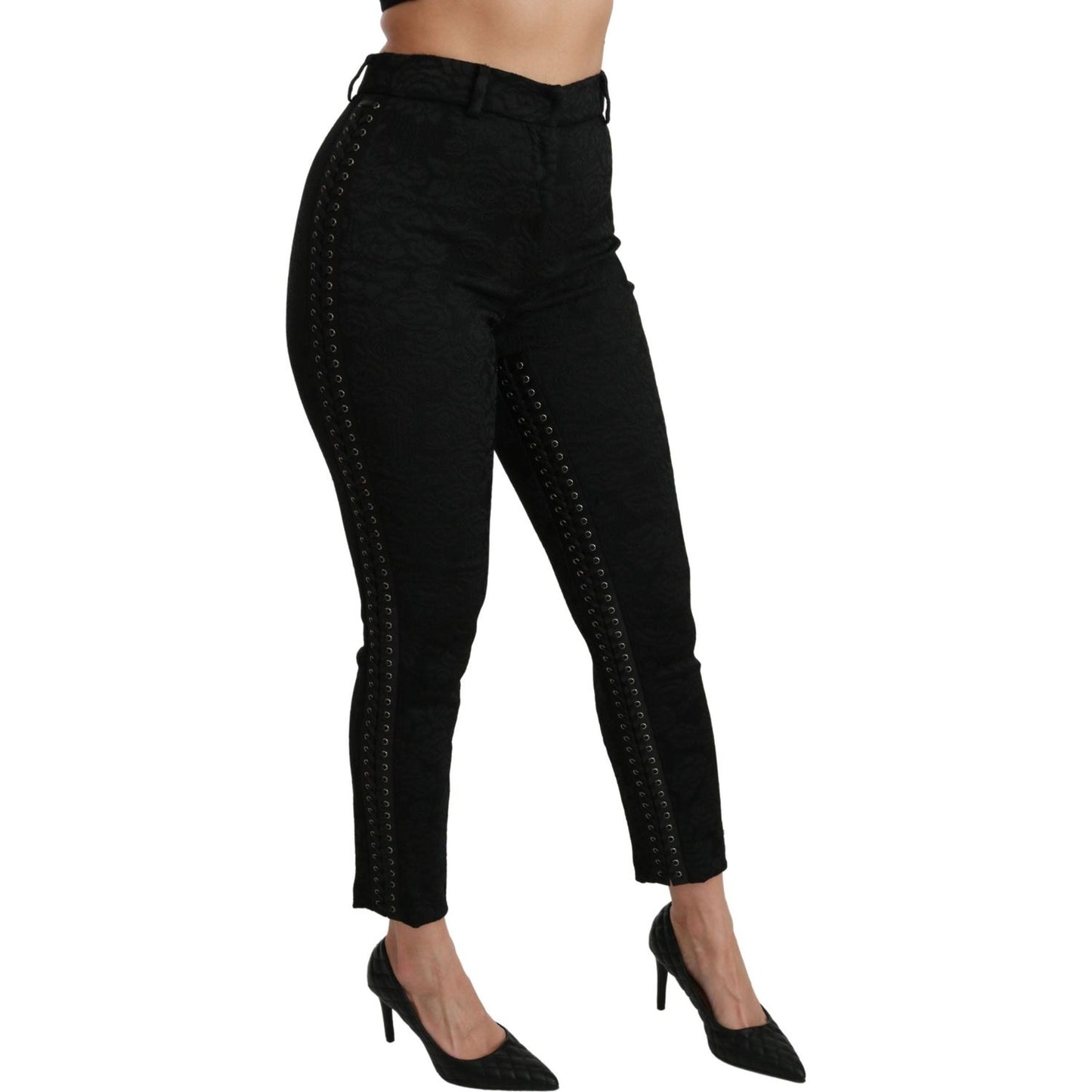 Dolce & Gabbana Black Brocade Skinny High Waist Pants Jeans & Pants