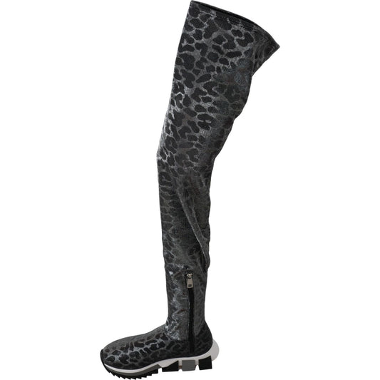 Dolce & Gabbana Gray Leopard High Top Sneakers Booties Shoes