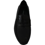 Dolce & Gabbana Black Lizard Leather Flat Loafers Shoes