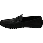Dolce & Gabbana Black Lizard Leather Flat Loafers Shoes