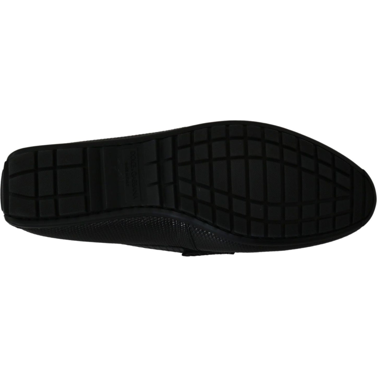 Dolce & Gabbana Black Lizard Leather Flat Loafers Shoes