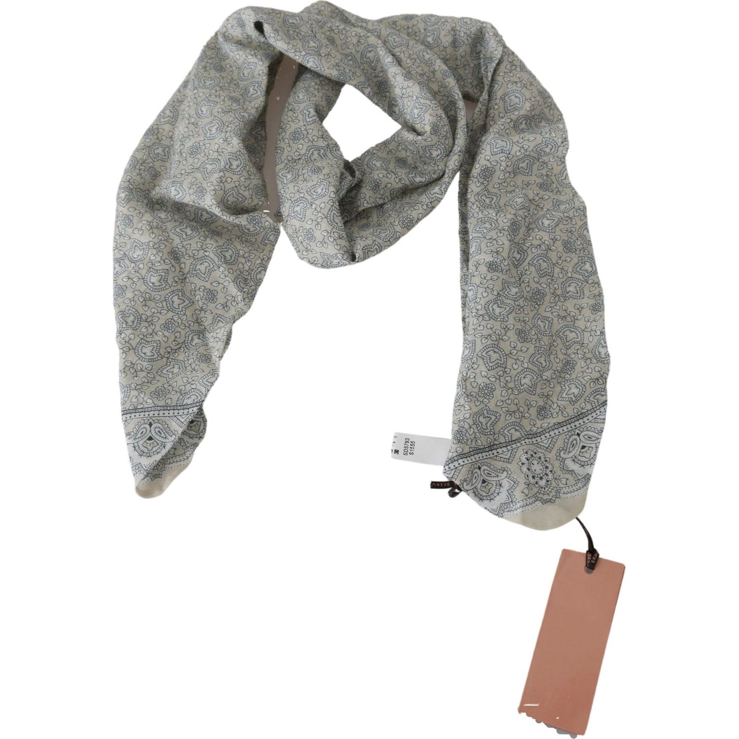 Ermanno Scervino Cotton Beige Blue Fantasy Print Scarf MS1545