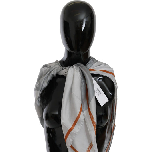 Costume National Gray Orange Silk Floral Foulard Wrap Scarf Silk Wrap Shawls