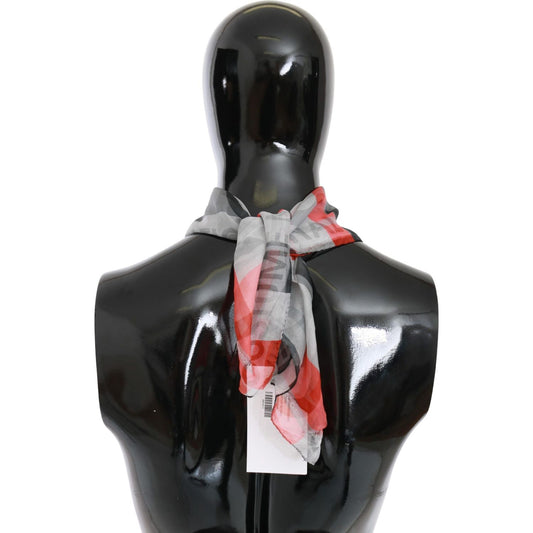 Costume National Red 100% Silk Branded Gray Scarf Scarf