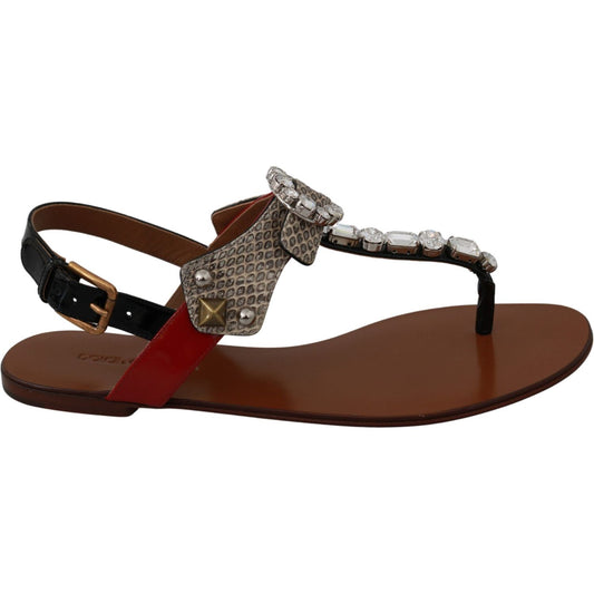 Dolce & Gabbana Leather Ayers Crystal Sandals Flip Flops Shoes LA6458-35
