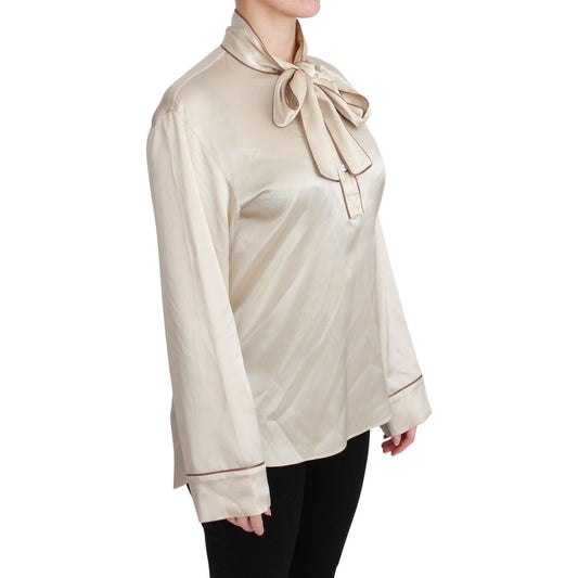 Dolce & Gabbana Beige Sleeve Top Queen Silk Satin Blouse TSH4657-40
