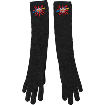 Dolce & Gabbana Gray #DGLovesLondon Embroidered Virgin Wool Gloves